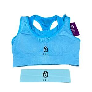SLS Blue Seamless Racerback Sports Bra + Headband Size Small NWT